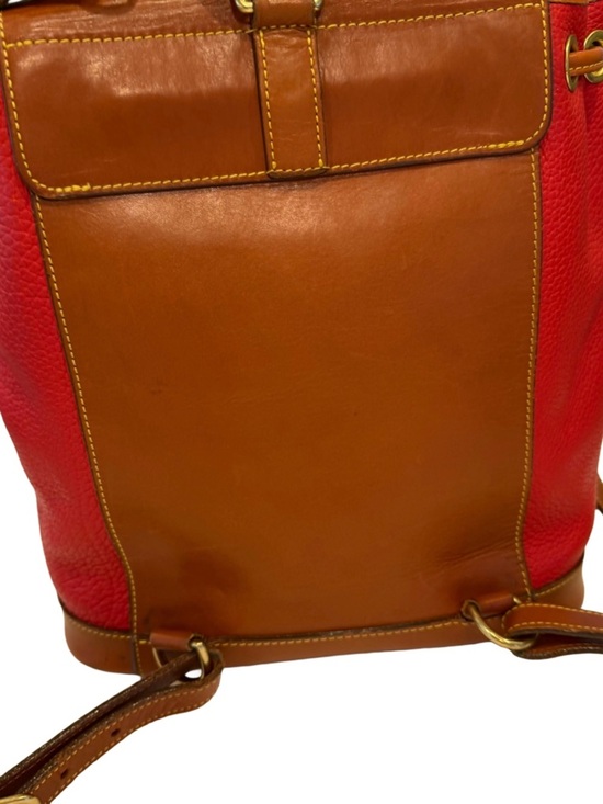Dooney & Bourke VTG Drawstring W/ Flap leather Back Pack Red & British Tan EUC main image 11